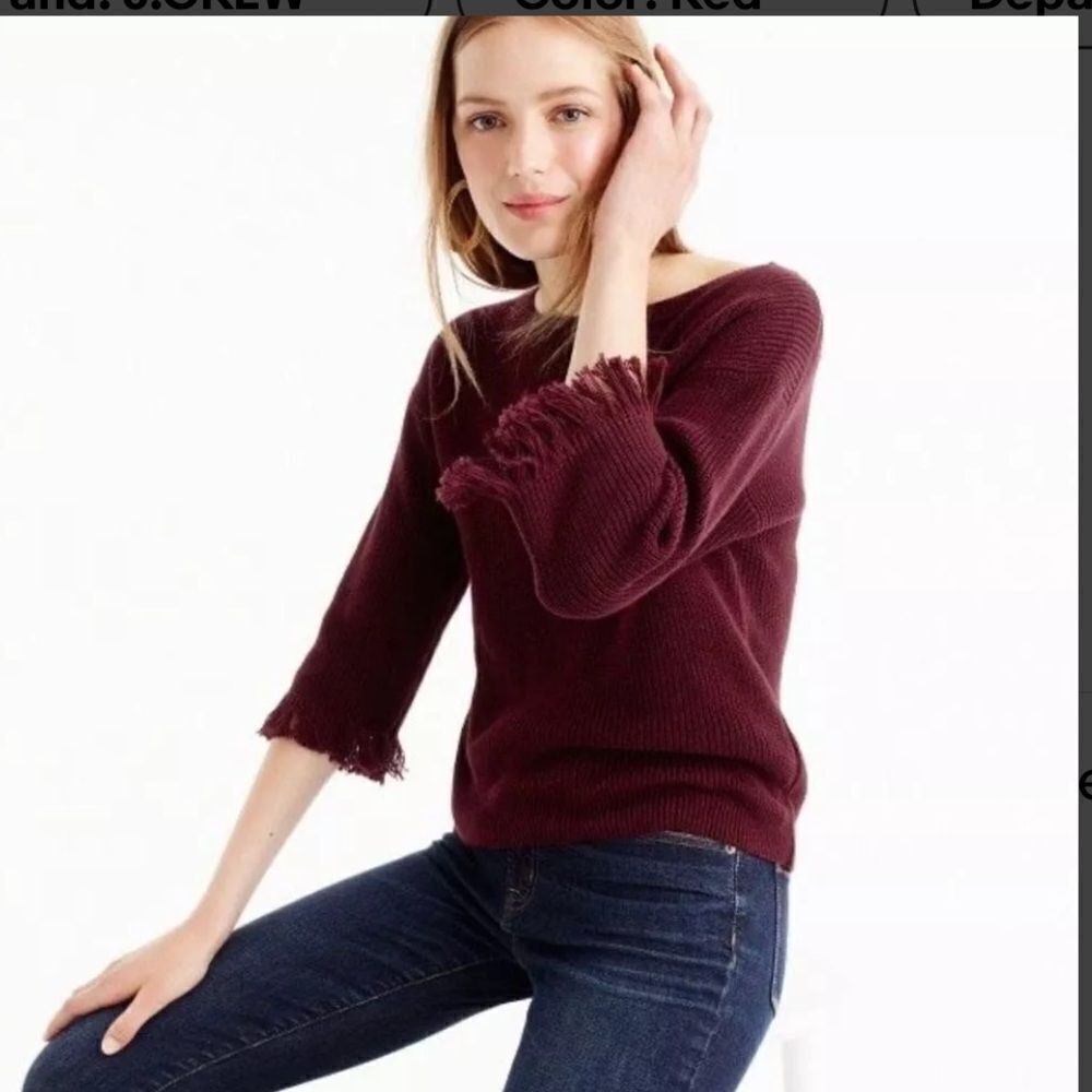 | J. Crew | Maroon Crewneck Sweater with Fringe